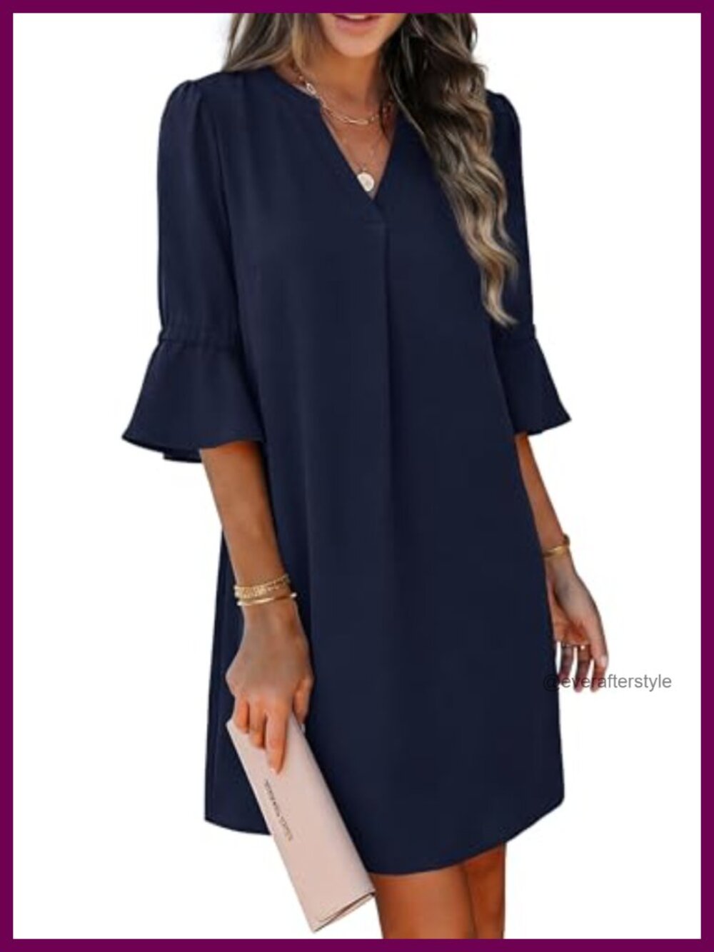 Ruffle Sleeve V-Neck Shift Dress